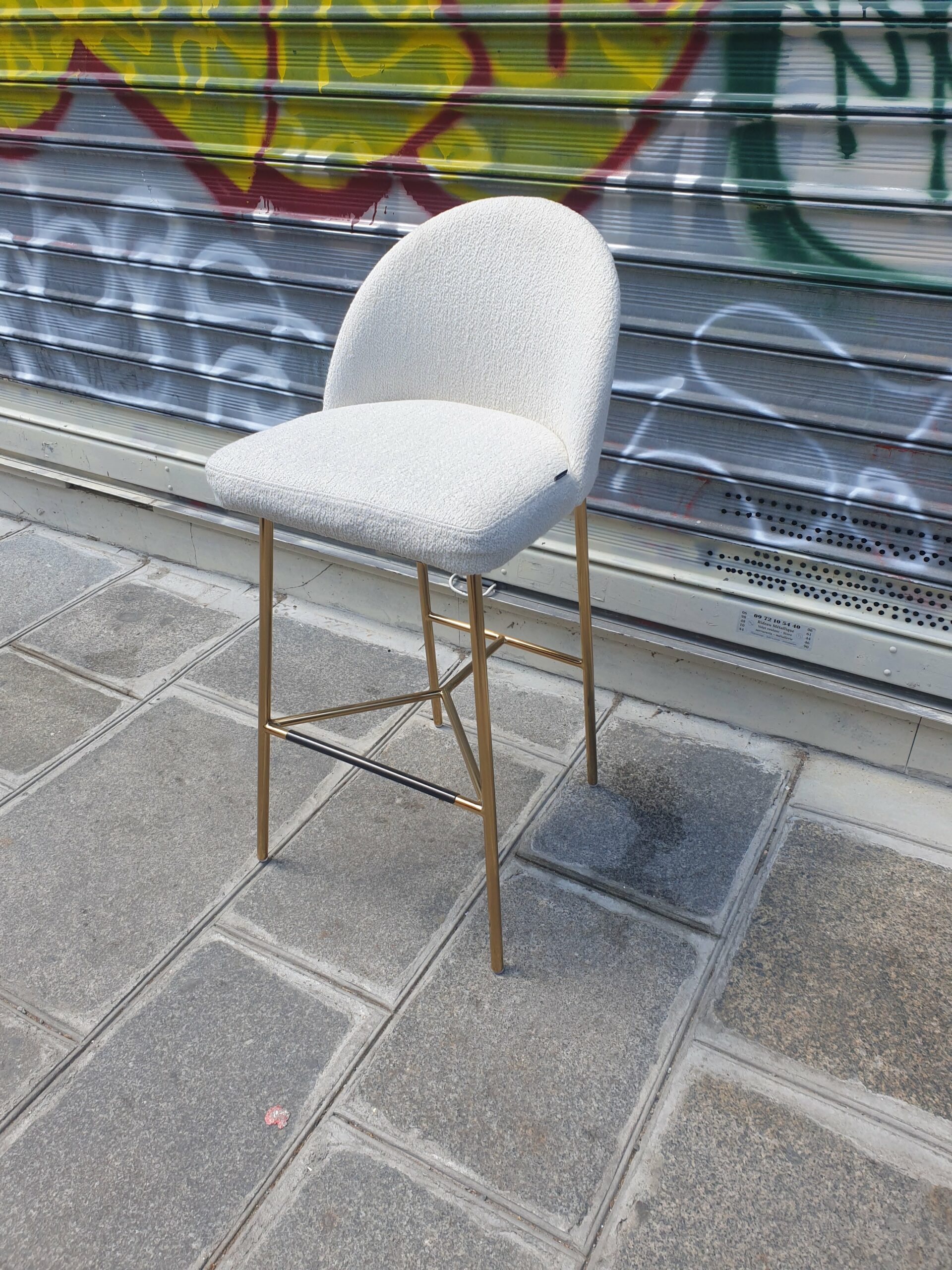 Tabouret de bar BANE blanc bouclette – Image 2