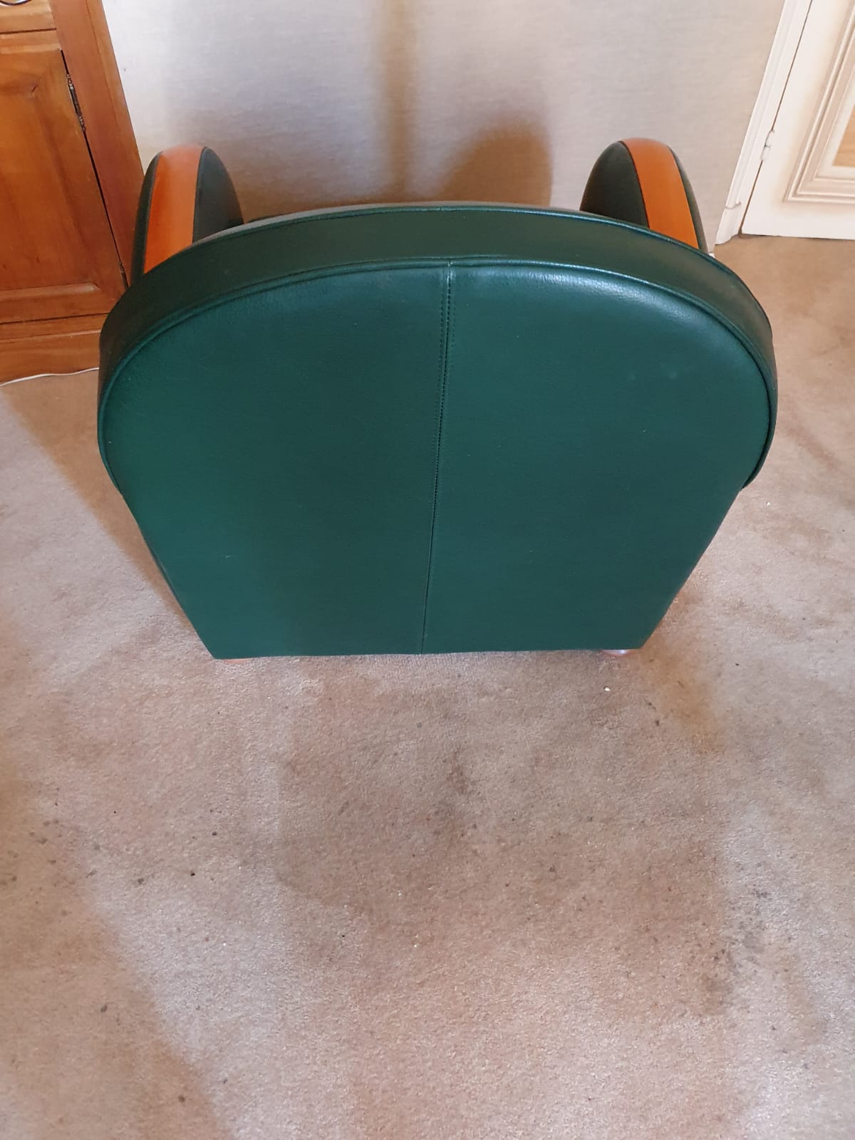 Paire de Fauteuil Anglais cuir vert et bois – Image 4