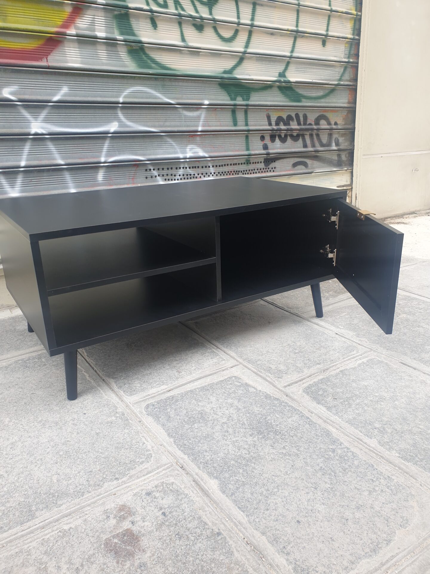 Meuble TV pieds compas et motif rotin – Image 4