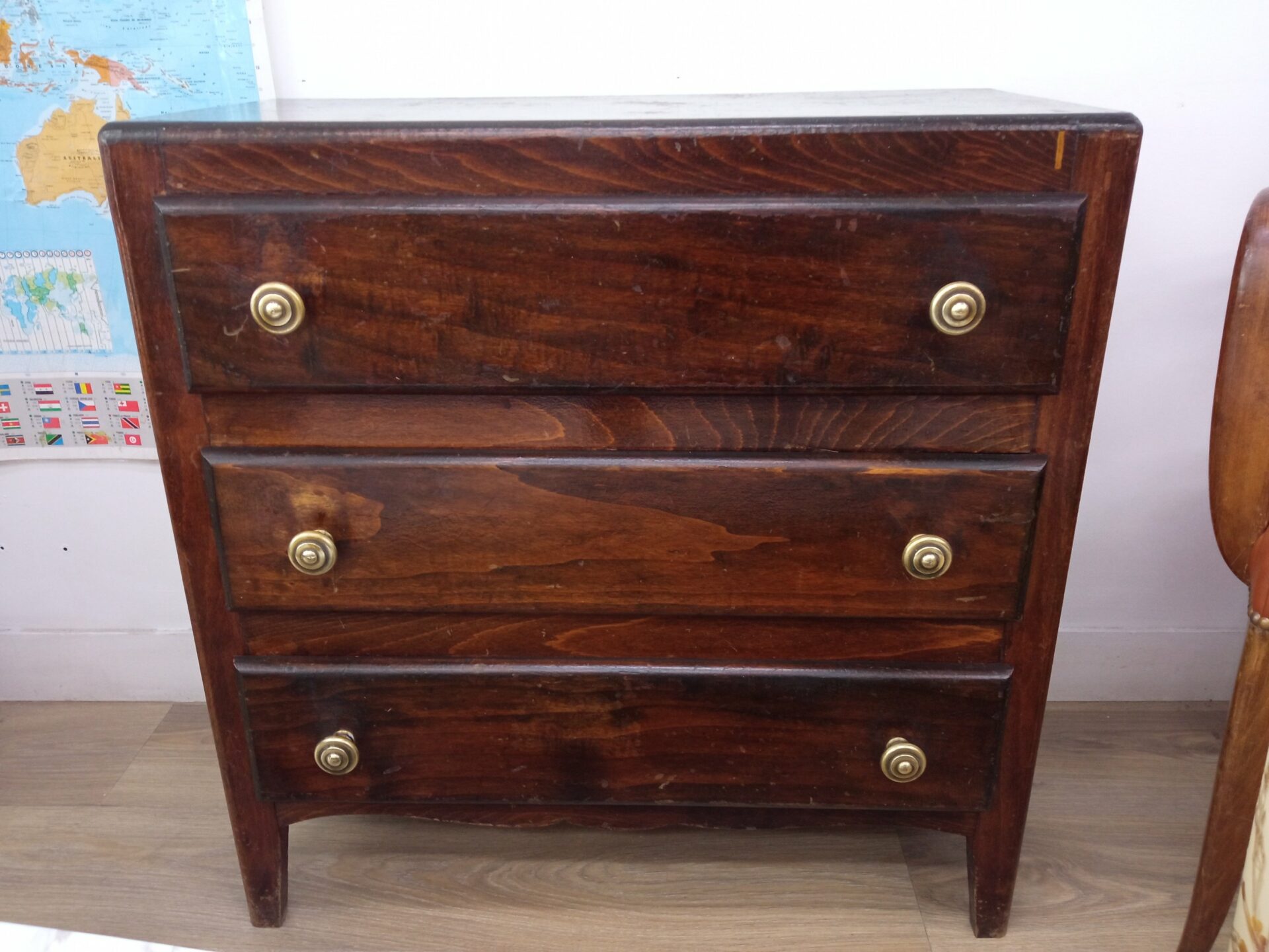 Commode vintage 3 tiroirs bois – Image 2
