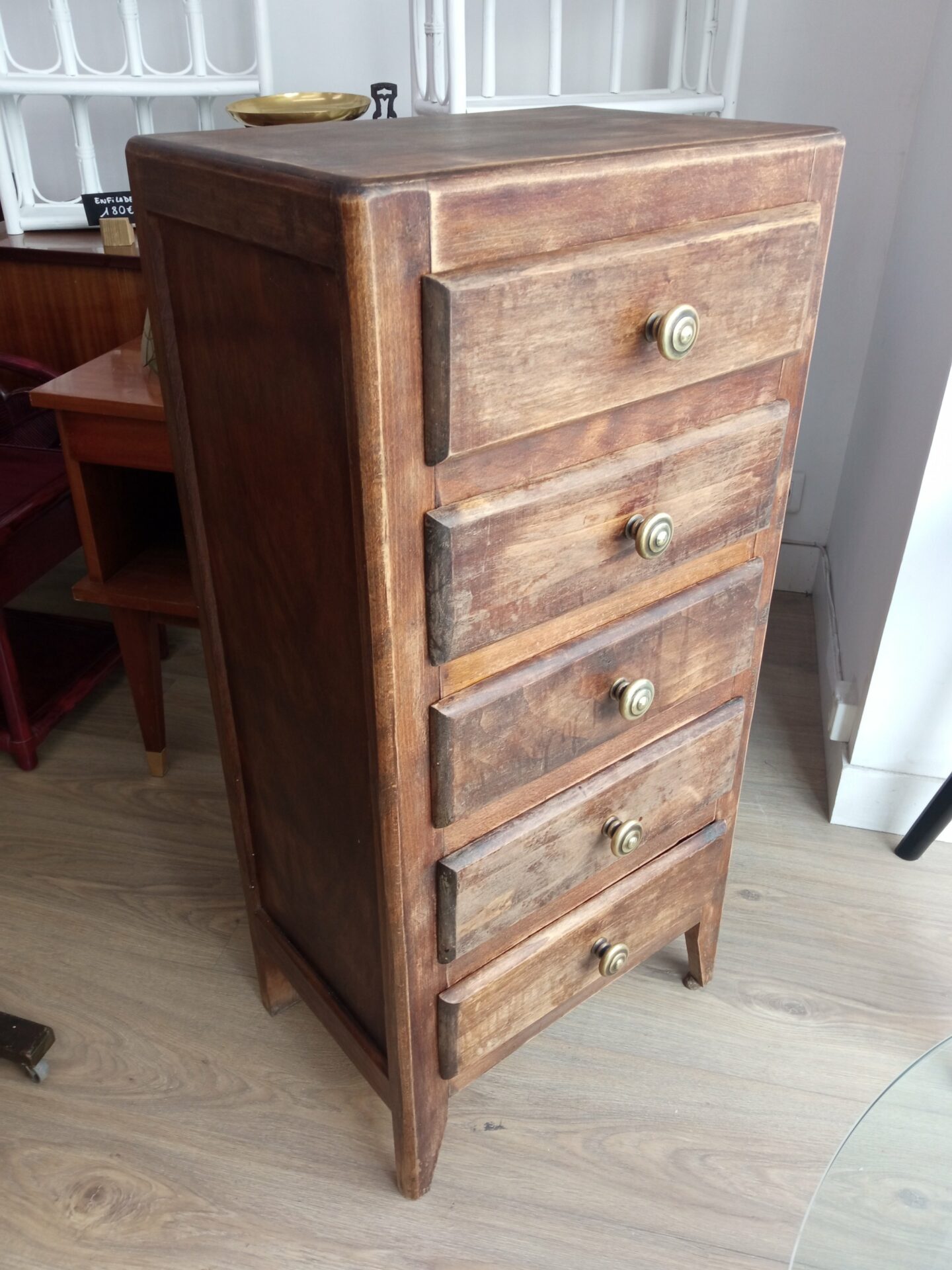 Chiffonnier en bois rustique ancien – Image 4