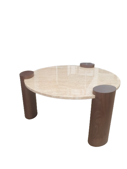 Table basse MIEIS travertin et peau de noyer