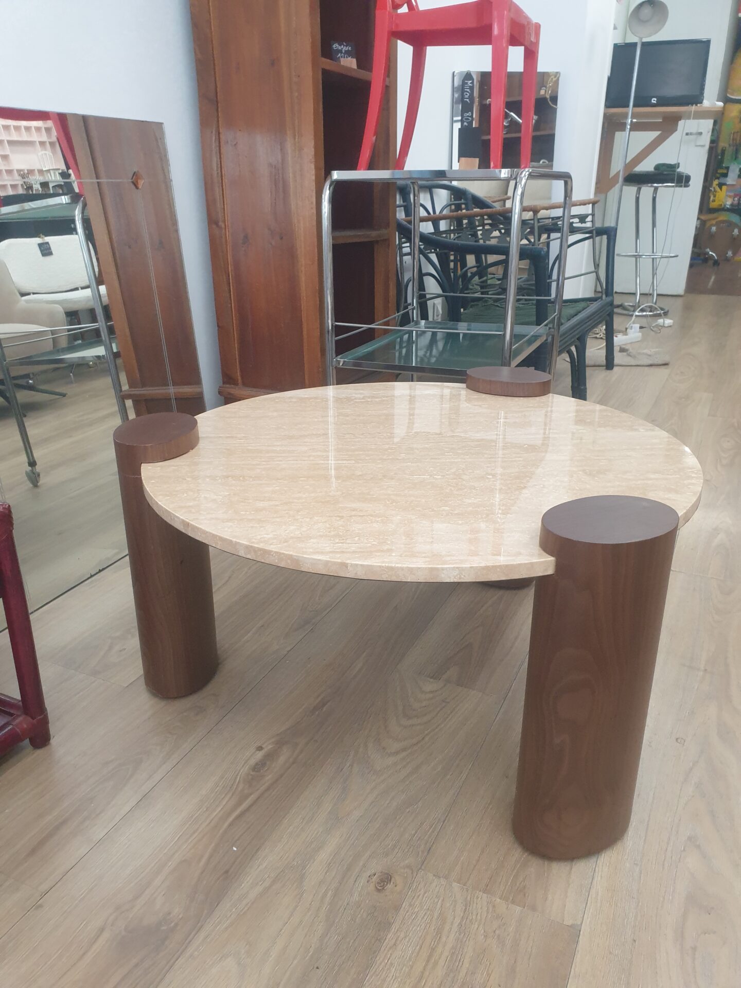 Table basse MIEIS travertin et peau de noyer – Image 4