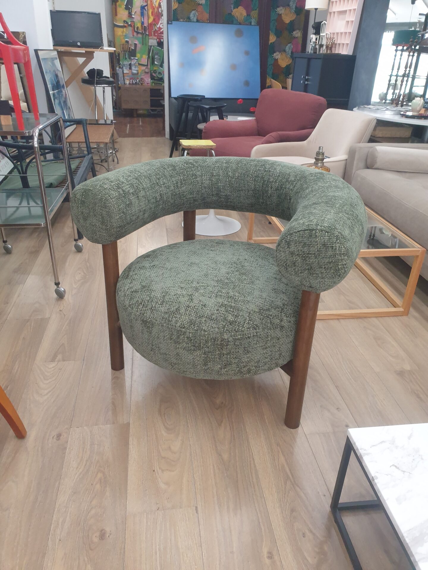 Fauteuil CAROL bois de frêne et tweed vert – Image 3