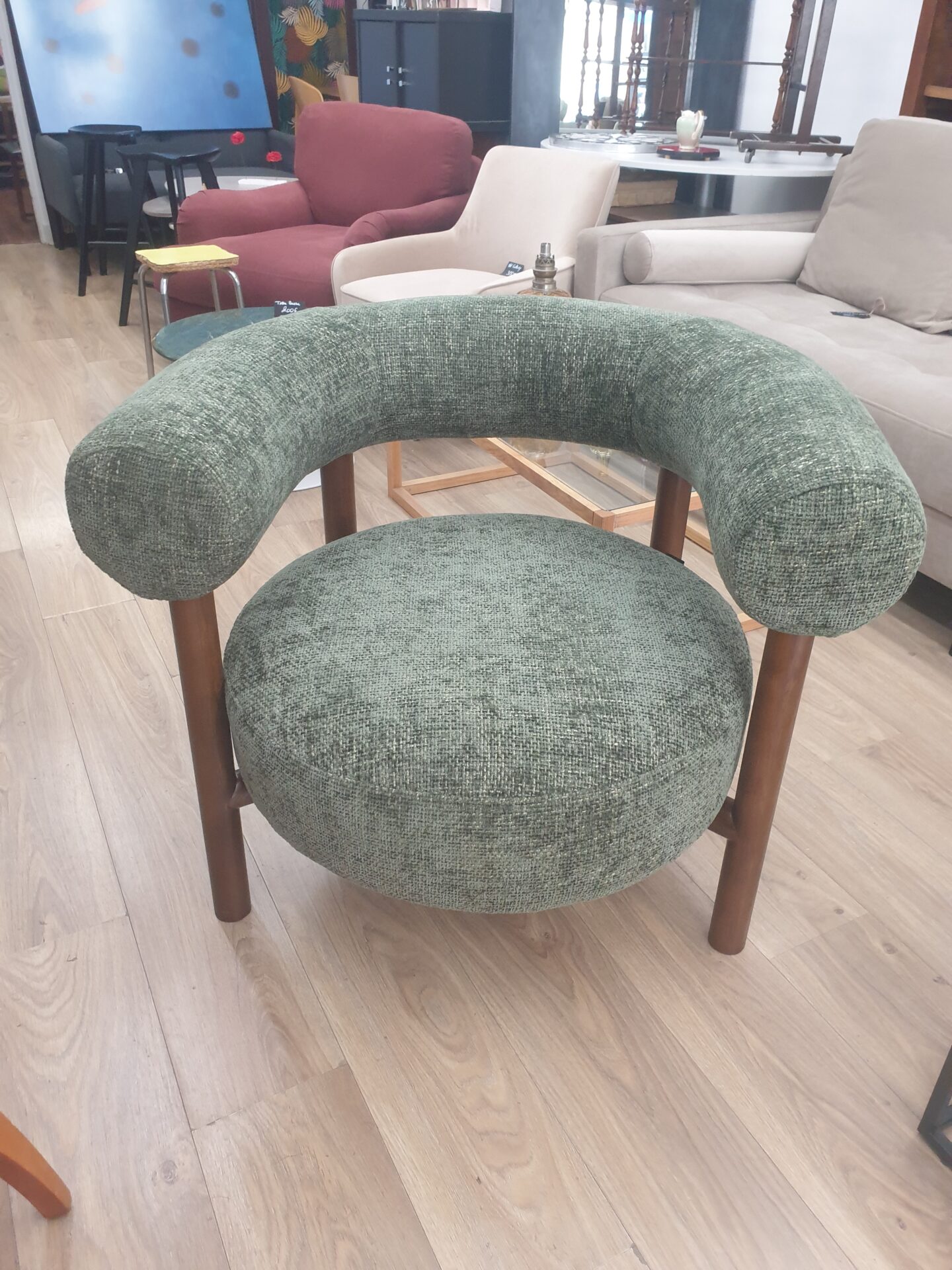 Fauteuil CAROL bois de frêne et tweed vert – Image 5