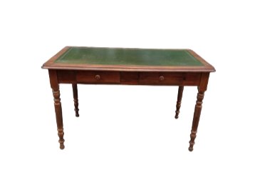 Bureau plat style "Directoire" bois et cuir vert