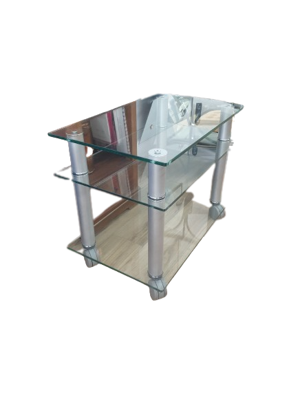 Table en verre sur roulettes