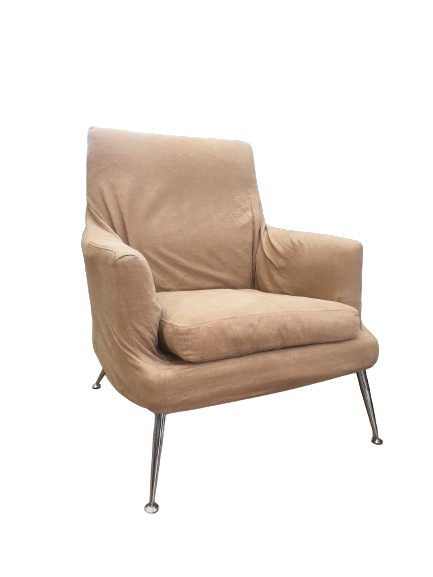 Fauteuil design tissu et pieds indus