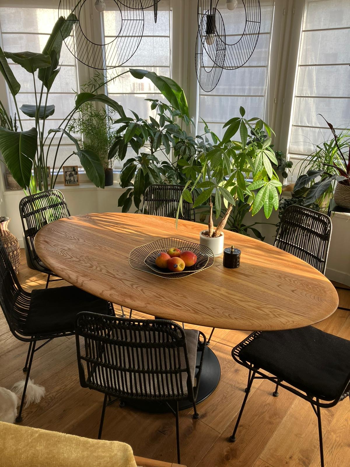Table la redoute en chêne et métal avec lot de chaises en rotin. – Image 3