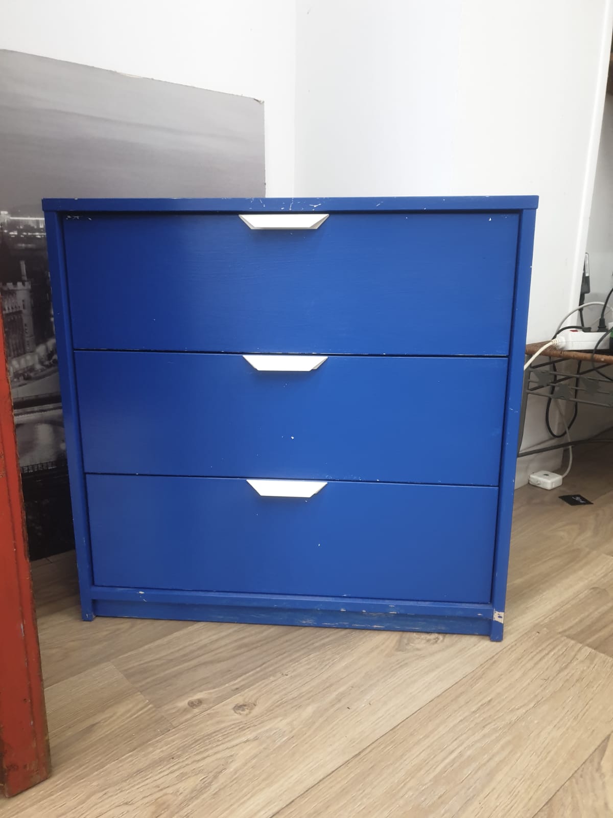 Commode 3 tiroirs bleu électrique – Image 3