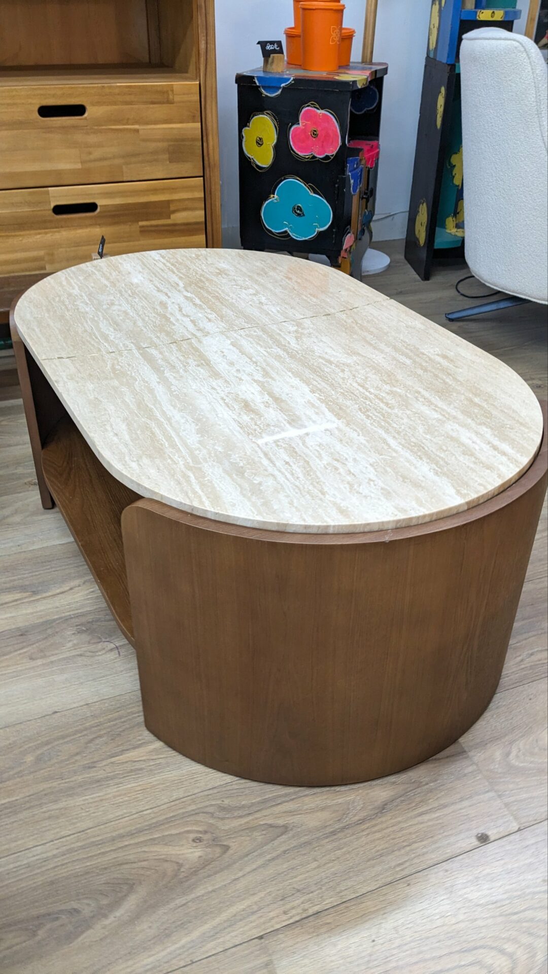 Table basse noyer et travertin "kintsugi" ELIPSE – Image 3
