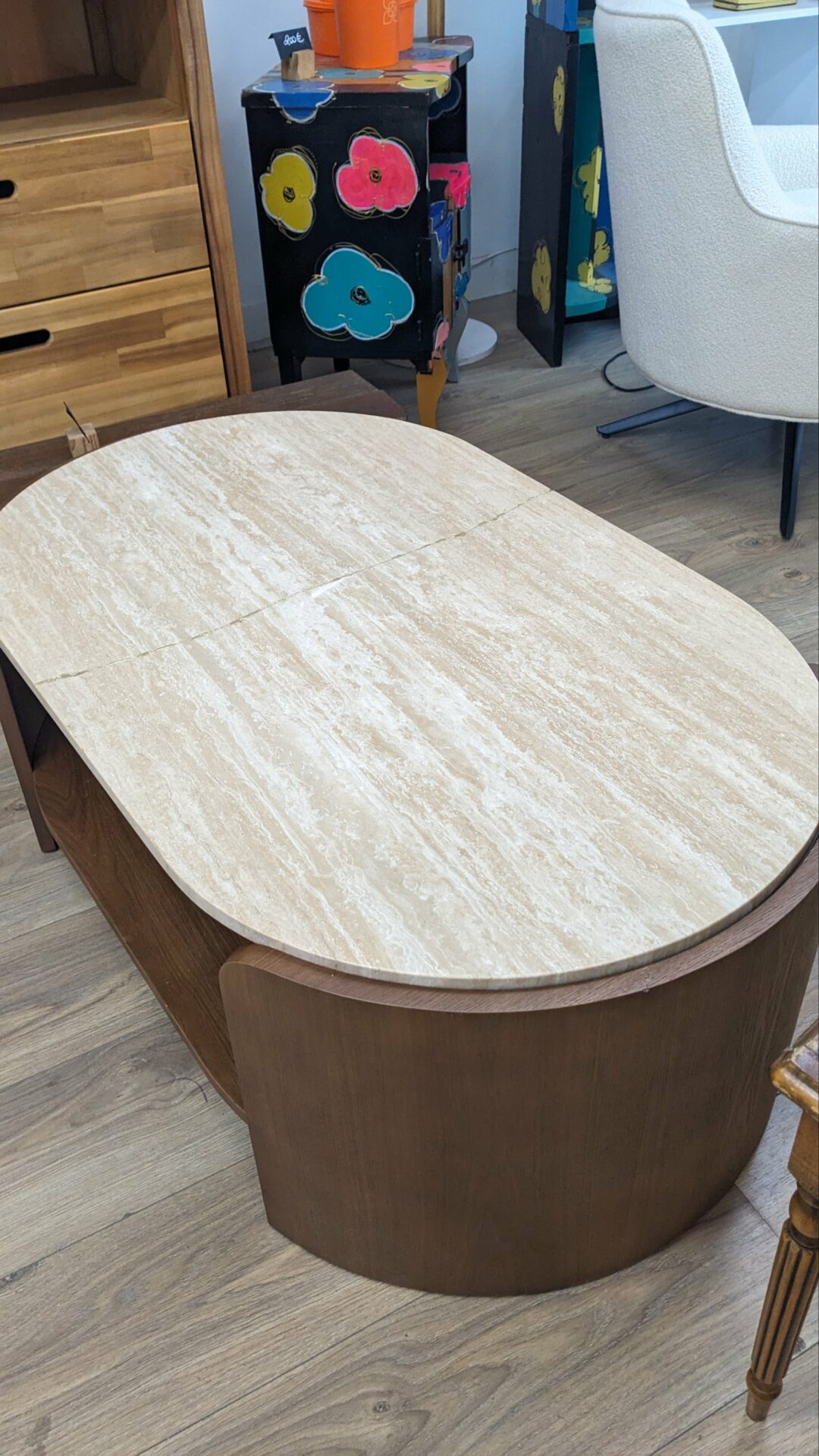 Table basse noyer et travertin "kintsugi" ELIPSE – Image 6