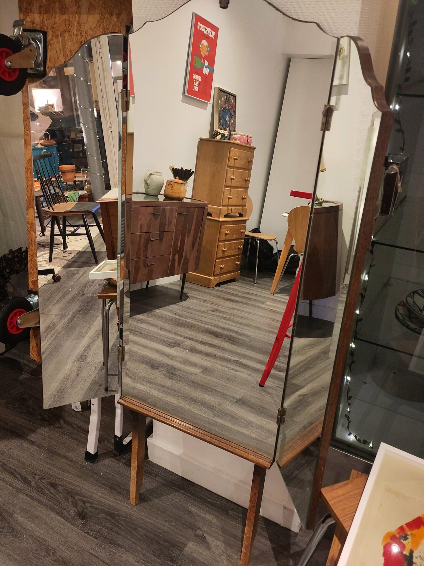 Coiffeuse miroir vintage tryptique – Image 3