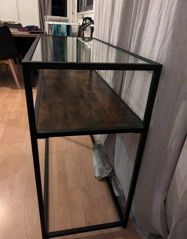 Console industrielle en bois, métal et verre – Image 4