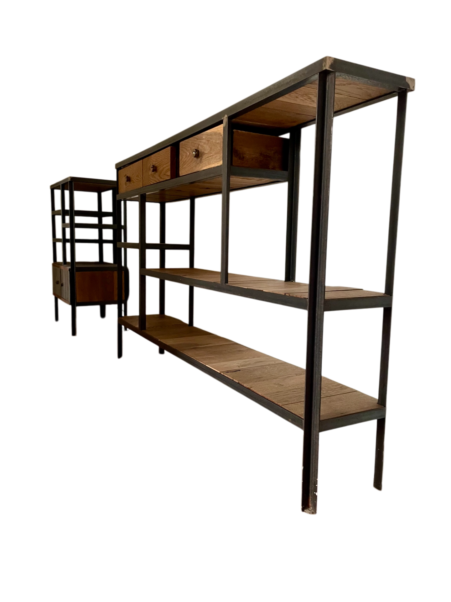 Meuble Console Etagères en acier et chêne
