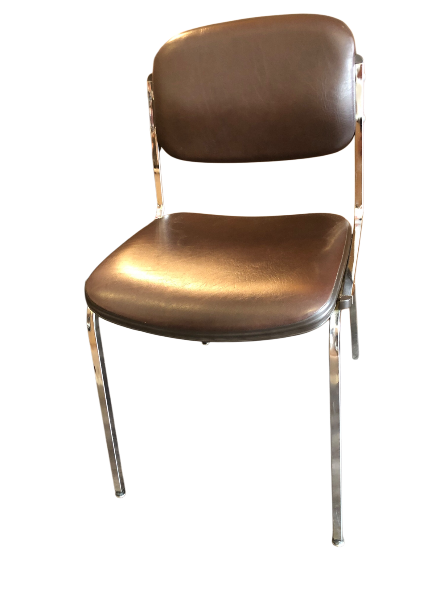 Chaise en Skaï marron et chrome vintage années 70