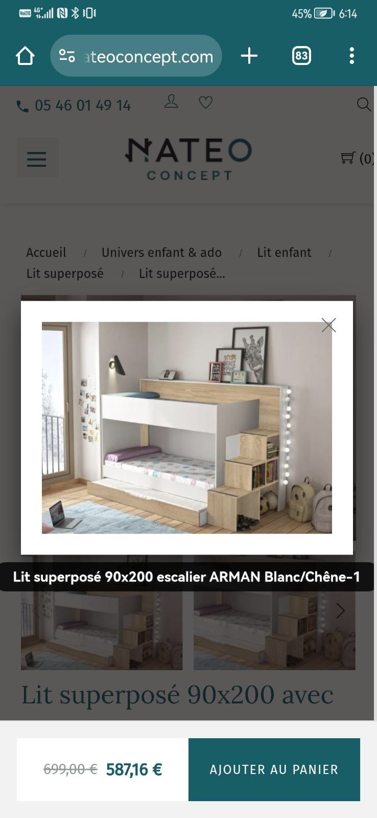 Lit superposé blanc et chêne avec escalier – Image 4