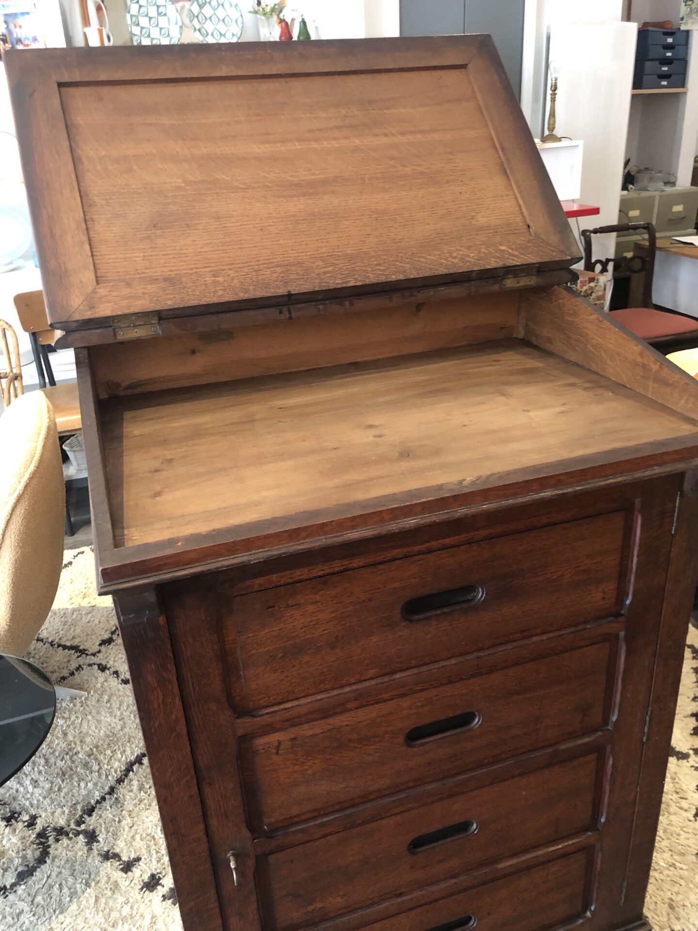 Meuble de métier scriban - écritoire - avec étagères - – Image 2