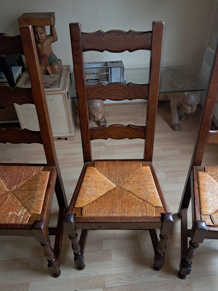 4 chaises en bois et paille – Image 2