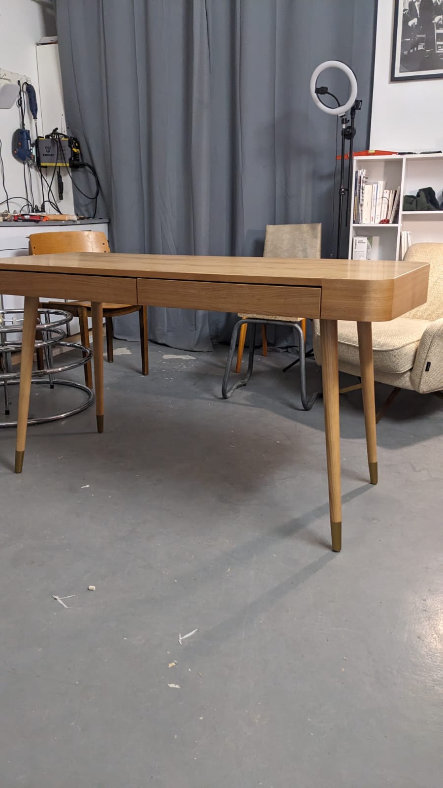 Bureau, Bois naturel & métal doré VINYLE – Image 3